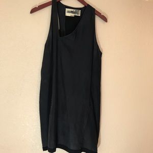 Rogan black silk asymmetrical neckline tank dress
